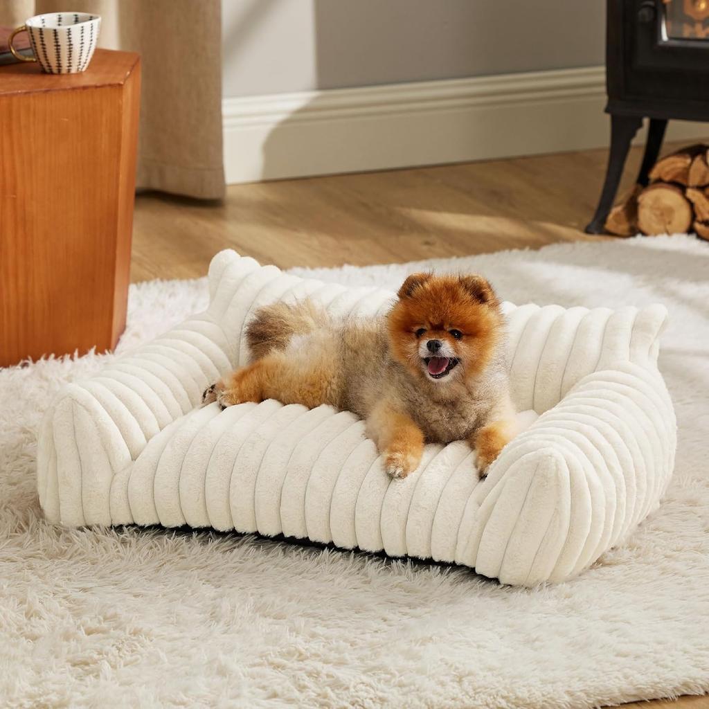 Self-Warming Plush Pet Couch Bed - Calming Orthopedic Sofa for Cats & Small Dogs, Removable Washable Cover with Non-Slip Bottom