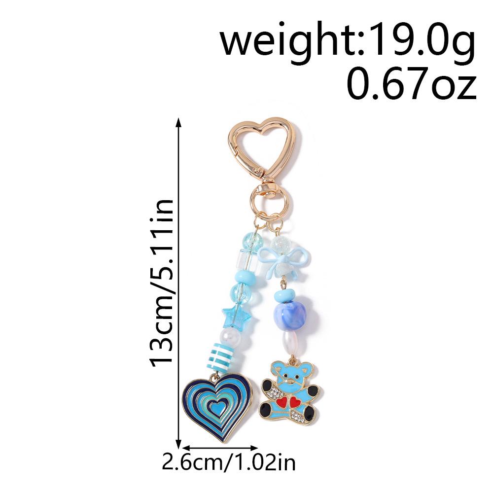 Cartoon Keychain Playful Bear Heart Keychain Beaded Key Ring Vibrant Decorative Key Chain For Key Organizer Backpack Purse