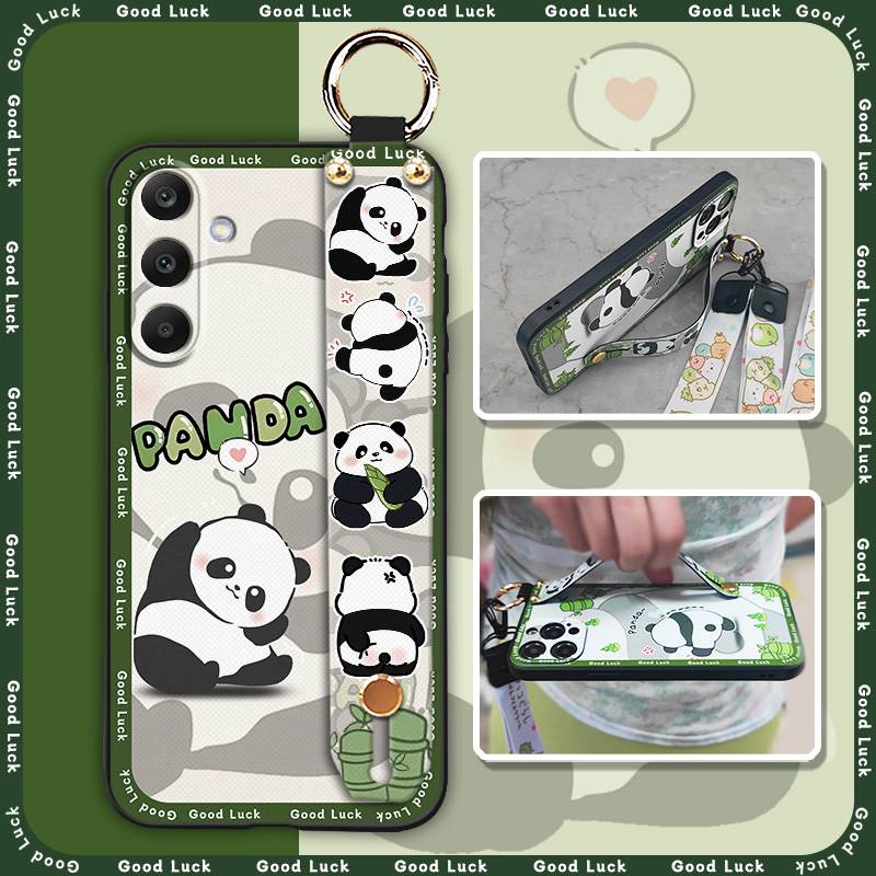 Durable Anti-knock Phone Case For Samsung Galaxy A16 5G/SM-166P/E Silicone Kickstand Panda Cute Fashion Design Lanyard