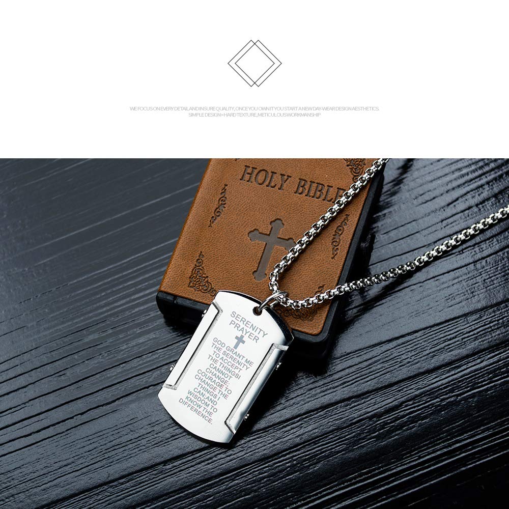 AIKS Cross Silver Stainless Engraved with Pendant Rectangular Protection from Antique Style Men's Necklace, Steel, Sutra, Plate, Necklace, Amulet,