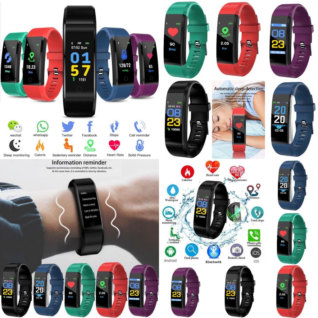 New 115plus Color Screen Smart Bracelet Waterproof Sports Bluetooth Heart Rate Blood Pressure Gift