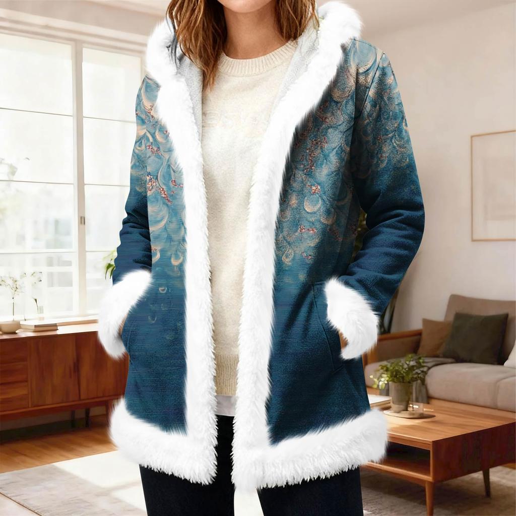 Women's Casual Fleece Hooded Cardigan With Pockets Warm Outerwear
