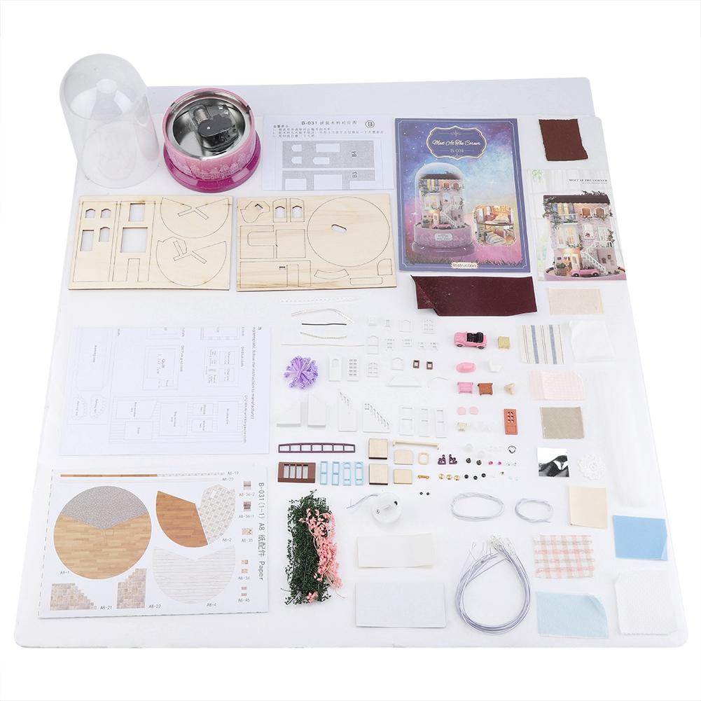 Creative House Model with Rotate Music Box Dust Cover LED Light(Home)