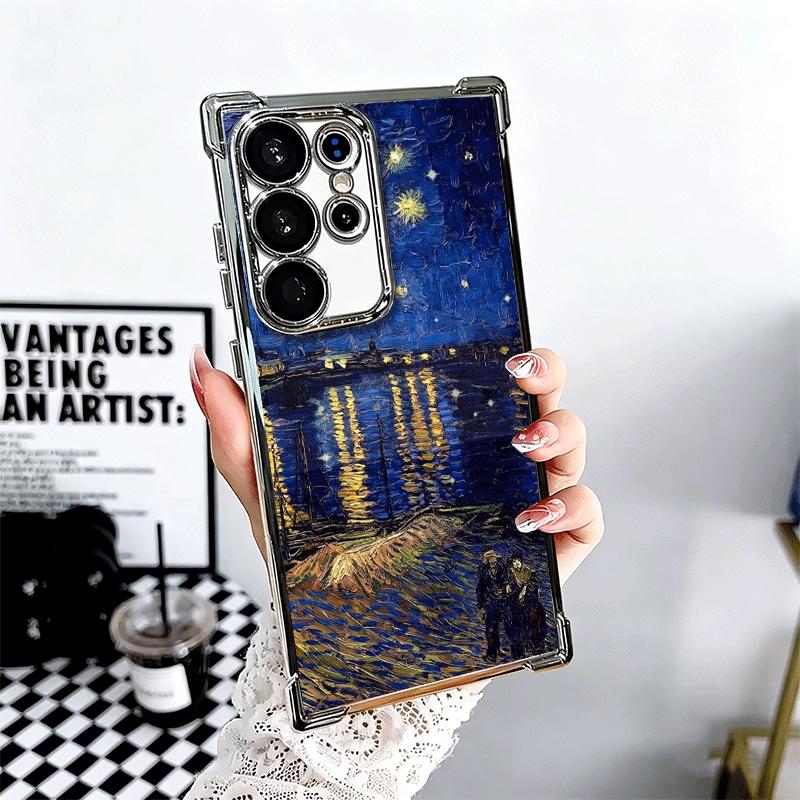 Van Gogh Oil Painting Aesthetics Plating Phone Case For Samsung Galaxy S24 S25 FE S26 Edge S23 Ultra S22 S21 Plus S20 Anti-Fall
