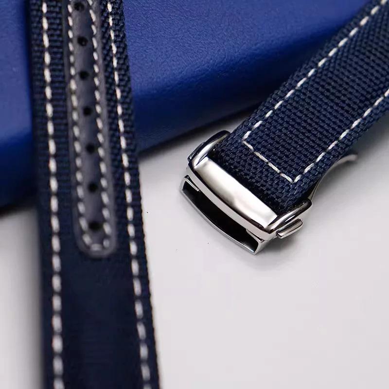 Woven Canvas Watch Strap For Omega Seamaster 300 AT150 Fabric Leather Nylon AQUA TERRA 150 Blue Black Watchband 19mm 20mm