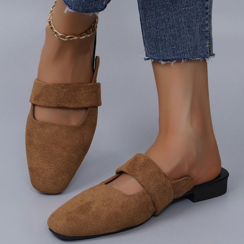 Women's Autumn Fashion New Solid Color Flat Shoes Suede Round Head Casual Brand Women's Muller Shoes Plus Size Slippers 41