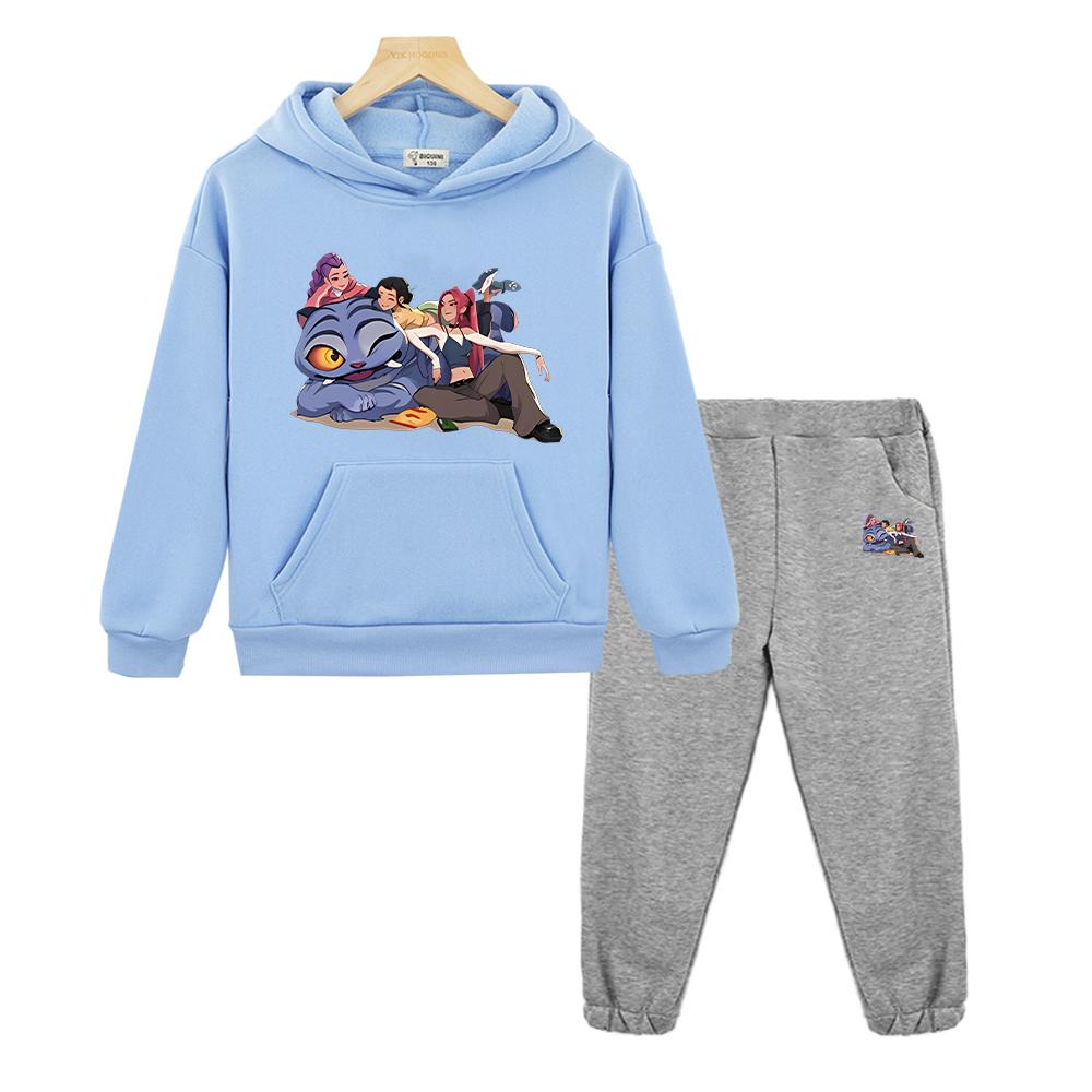 Kpop Dämonenjäger Druck 2-teilig Pullover+Hose Jungen Mädchen Kapuzen-Sportsets Hoodie Fleece Sweatshirt Jacke Kinder Boutique Kleidung
