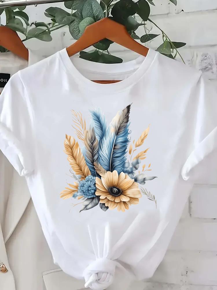 (Asian Size) Flower Letter Trend Women Tee Fashion Lady Clothing Casual T Shirt Female Top Printed Graphic Short Sleeve T-shirts