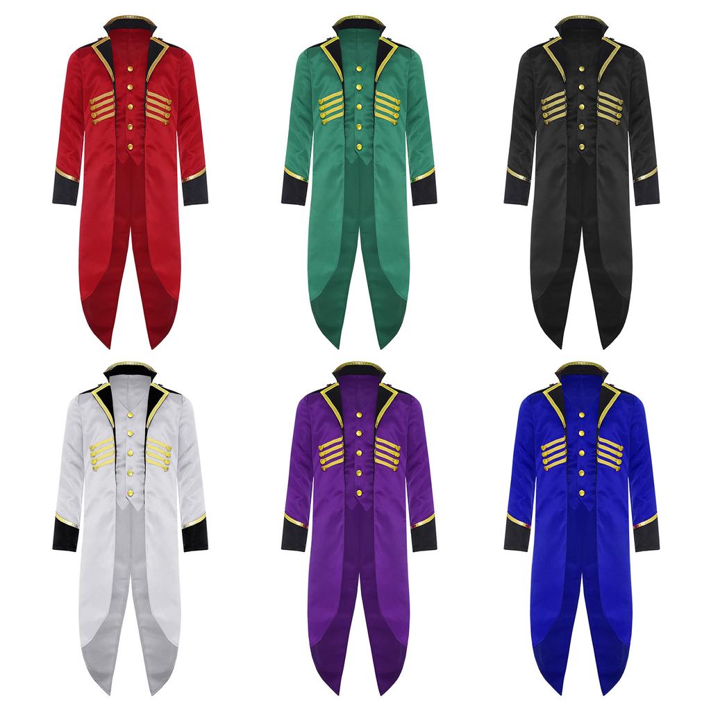 Kids Steampunk Tailcoat Costume Vintage Medieval Design Long Sleeve Fake Two Piece Tuxedo Victorian Elegant Jacket