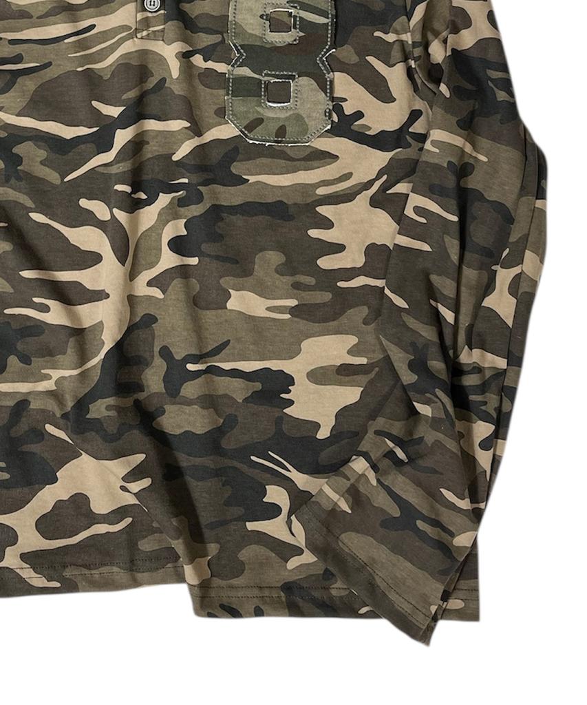 Camouflage 8 Henley Neck Hoodie ((Beige))