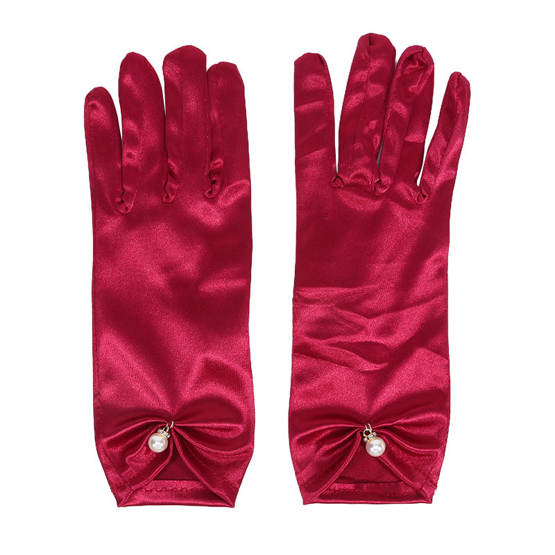 Retro Satin Hochzeitskleid Handschuhe Kurz Elegant Blütenblatt Perle Brauthandschuhe Vielseitige Tanz Atmungsaktive Fahrhandschuhe