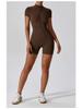 Women's Summer Zipper Short Sleeve Yoga Bodysuit Jumpsuit