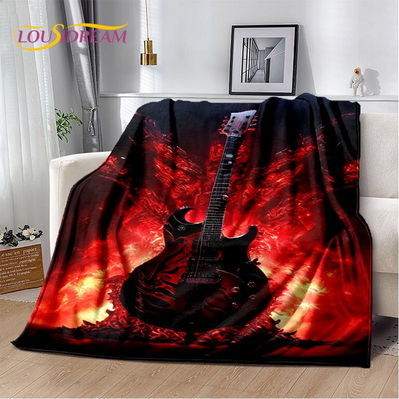 Skull Electric Guitar Classical Guitar Blanket,Soft Throw Blanket for Home Bedroom Bed Sofa Picnic Travel Office Cover Kids Gift