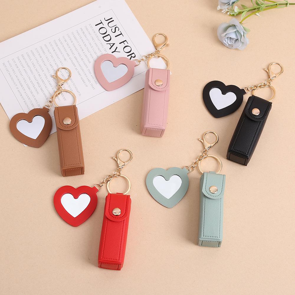 Elegant PU Leather Lipstick Holder Keychain & Backpack Charm
