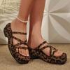 Zapatillas de Plataforma de Moda para Mujer Sandalias de Cuña con Punta Abierta Zapatos Deslizantes de Tira Estrecha para Mujer Estampado de Leopardo Sandalias de Mujer