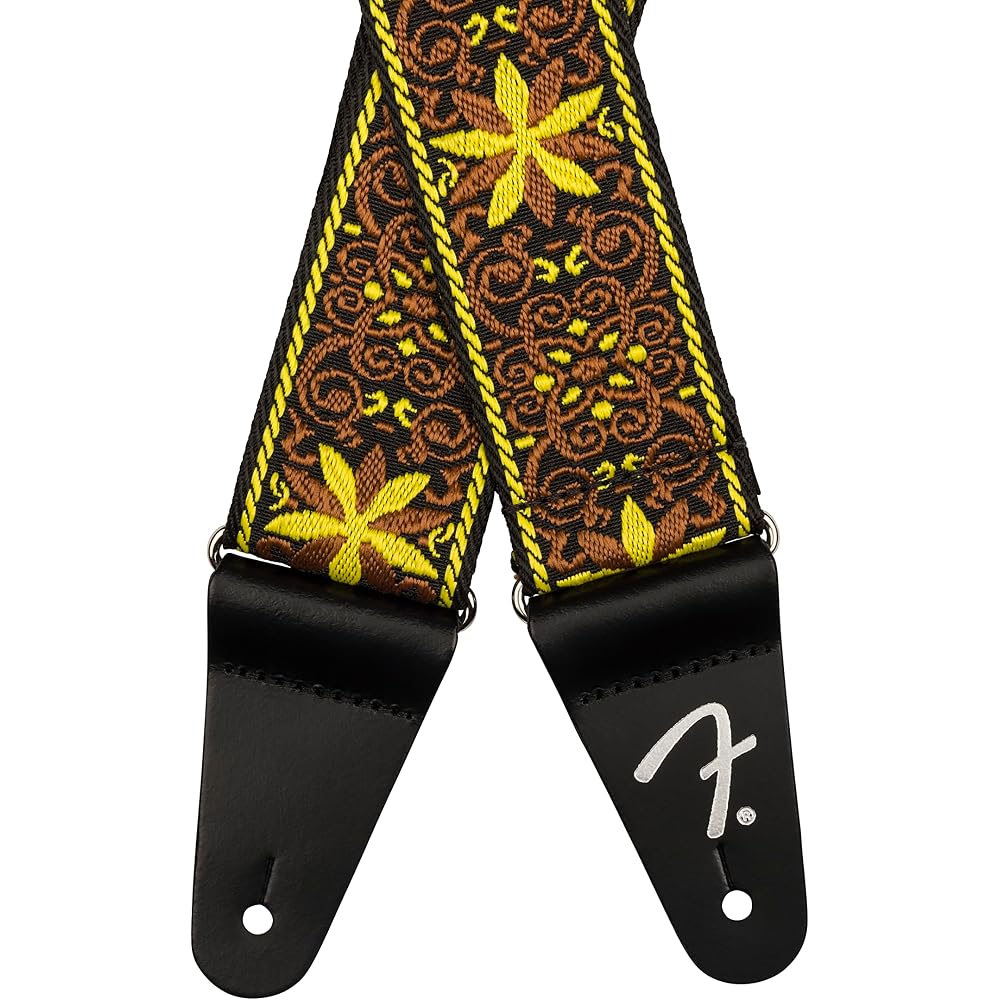 Fender Canadian Musical Instrument Strap Pasadena Woven Strap, Yellow Wallflower, 2"