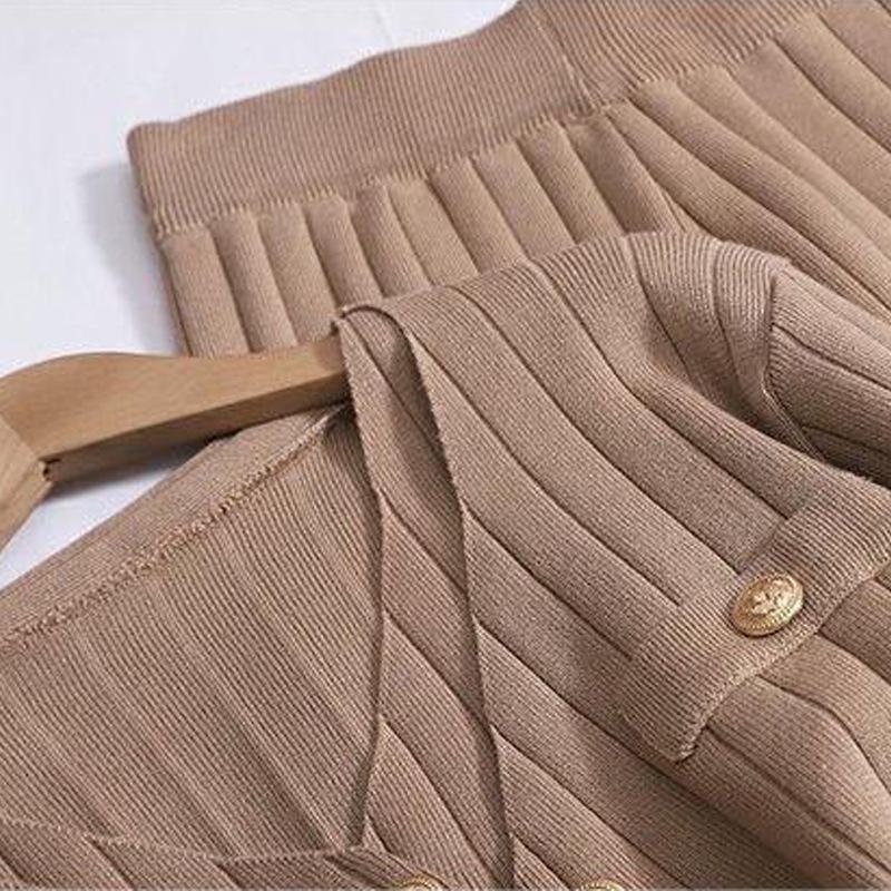 Women's Knitted Sweater Set: Buttoned Cardigan Vest with High-Waist Ribbed Knit Long Pants - Fashionable & Casual 3-Piece Style