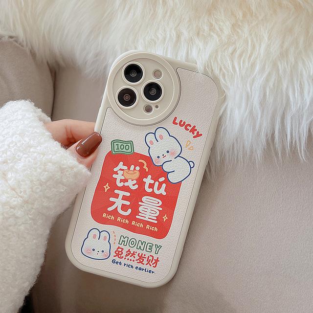 

Кожаный чехол Rich 2023 Lucky Rabbit Happy Cartoon для Iphone 11 12 14 Pro Max Plus 13 Promax X Xsmax Xr, мягкий чехол для телефона в виде ракушки for iphone 11PROMAX