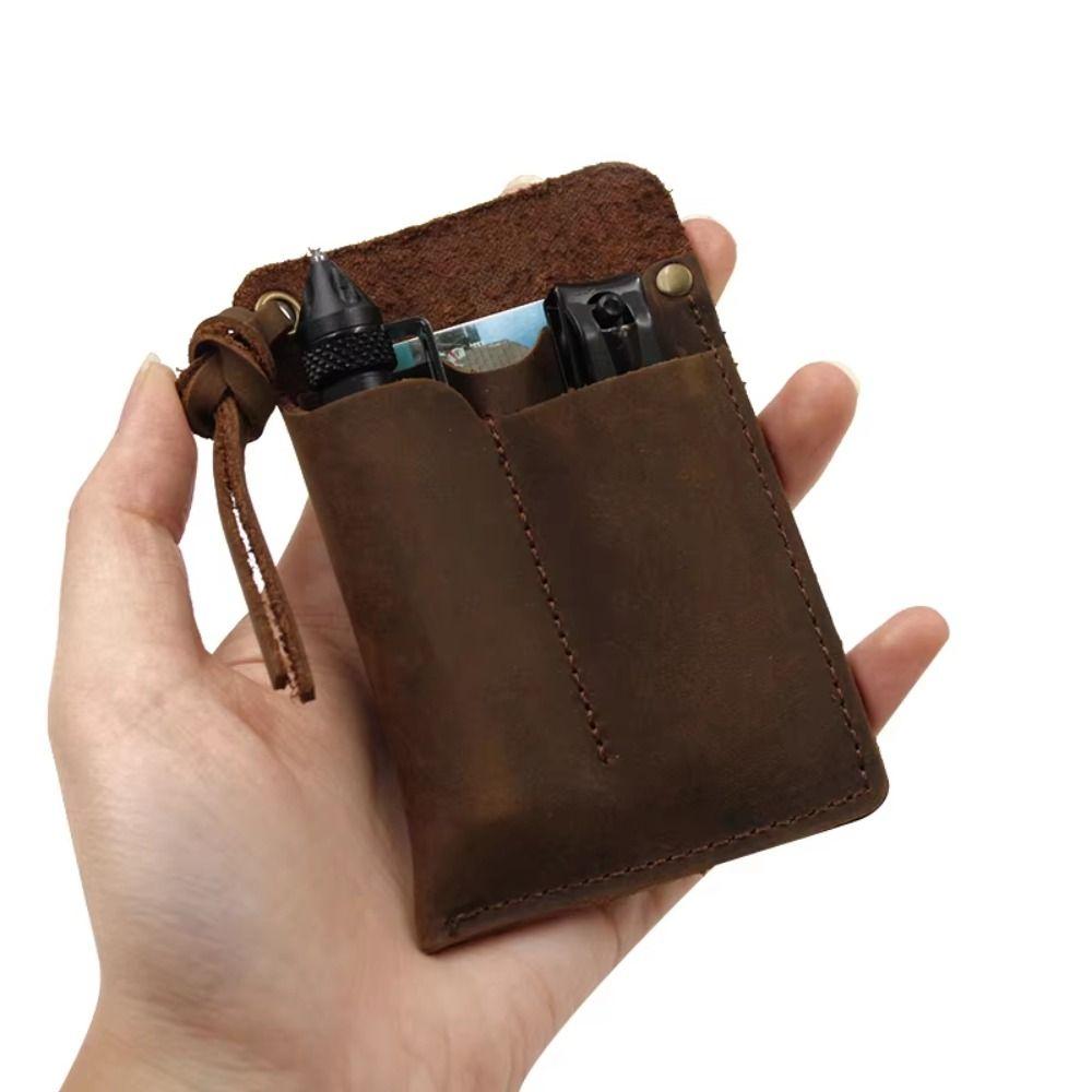 Black/Brown Leather EDC Organizer Genuine Leather EDC Pouch Pocket Outdoor Tool Pouch  Men Utility