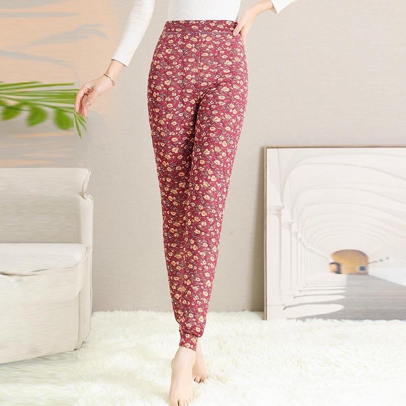 

Mom wears autumn and winter thermal pants, grandma wears leggings in high-waisted elastic floral cotton-padded pants for the elderly and women 5XL красный