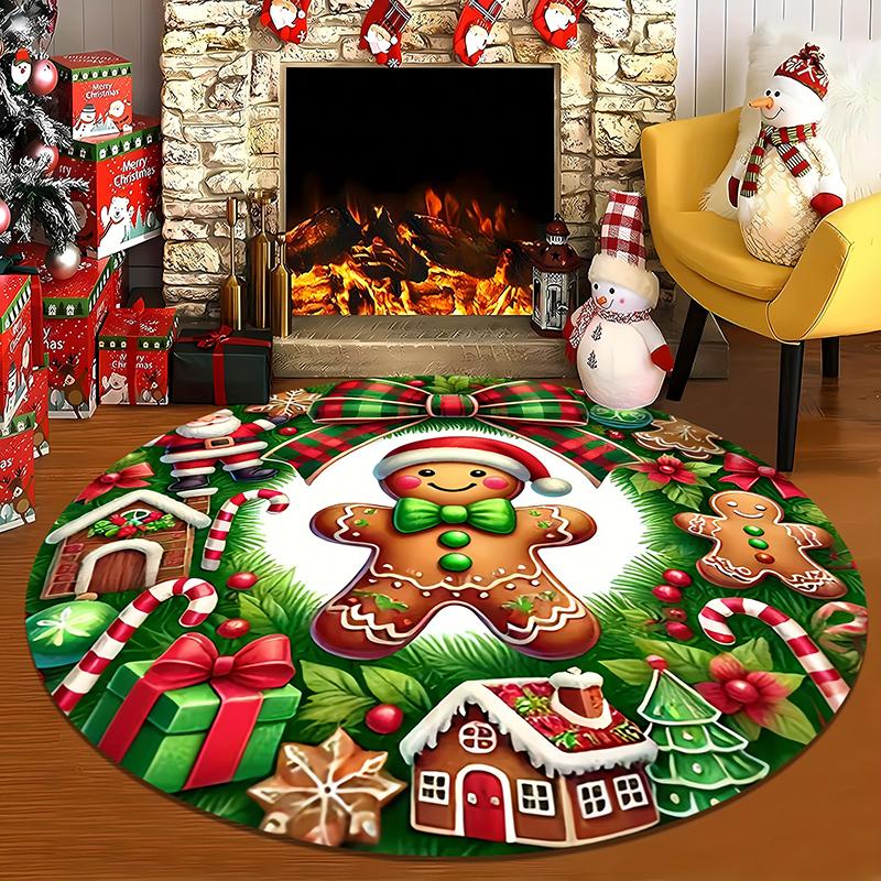 1pc Christmas Round Rugs: Santa, Snowman, Tree Designs - Festive Home Decor ,Christmas round carpet decoration..