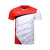 Full Print Spliced V-Neck Pullover Short Sleeve Badminton Shirt Unisex Tops Cinnabar-Red AAYU147-2