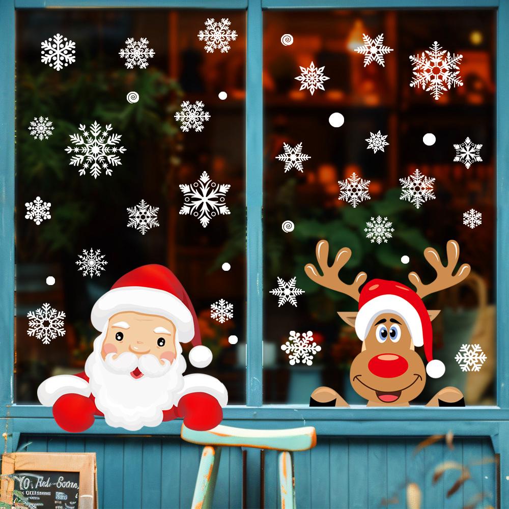 Vánoční sněhová vločka a Santa samolepky na dveře a okna - Populární sváteční dekorační samolepky
