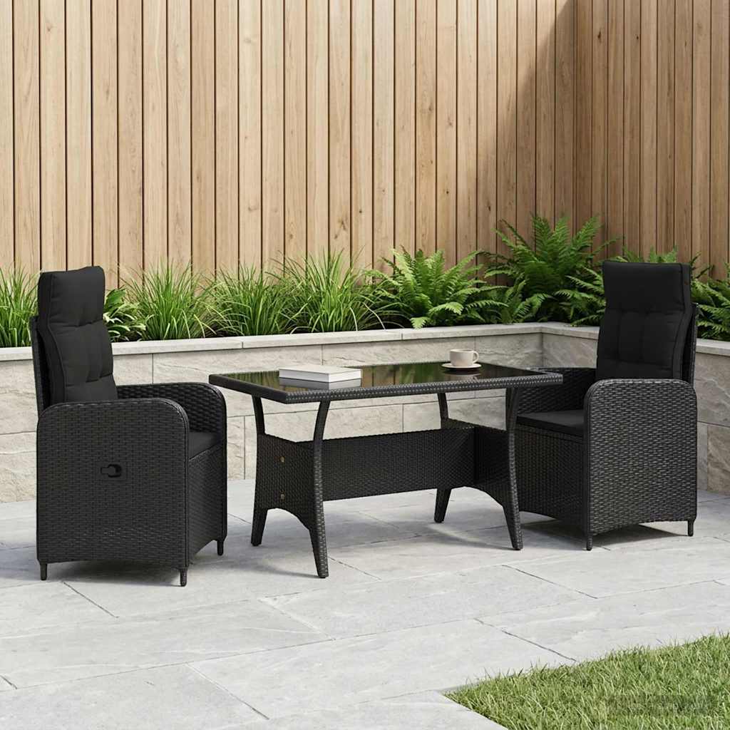 Outdoor Table Set 3 pcs Black Poly Rattan