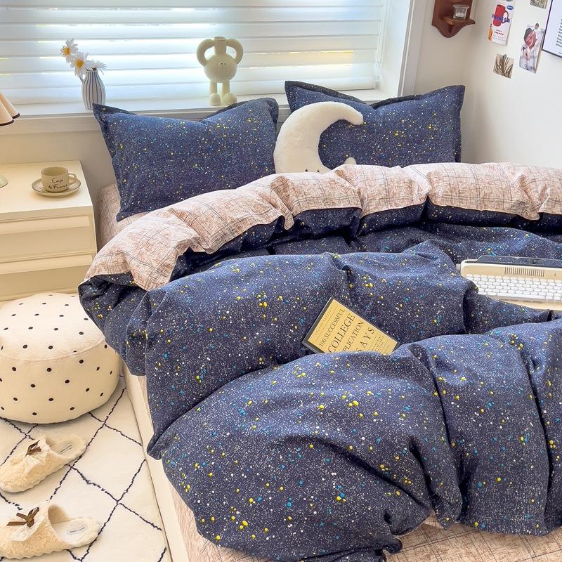 4Pcs Set Class A Maternal Infant Grade Small Fresh Grinding 4-Pcs Set Skin-Friendly Bed Sheet Washed Cotton Quilt Cover Dormitory 3-Piece Set