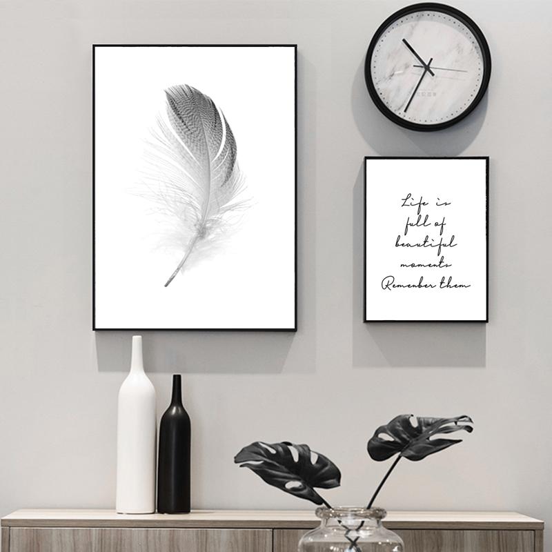 Text Feather Minimalist Canvas Wall Art Print Poster Decorative Nordic Black White Pictures Modern Paintings for the Living Room