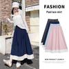 Women's High Waist Checkered Lace Trim A-line Midi Skirt (2025)