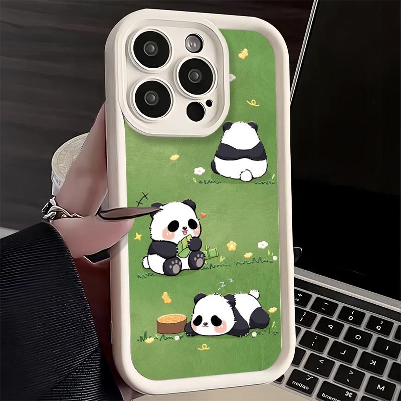 Phone Case for iPhone 17 Air 16E 15 16 Pro Max Cute Cartoon Panda Cover 14 Plus 13 12 Mini Soft Shell Silicone Fundas