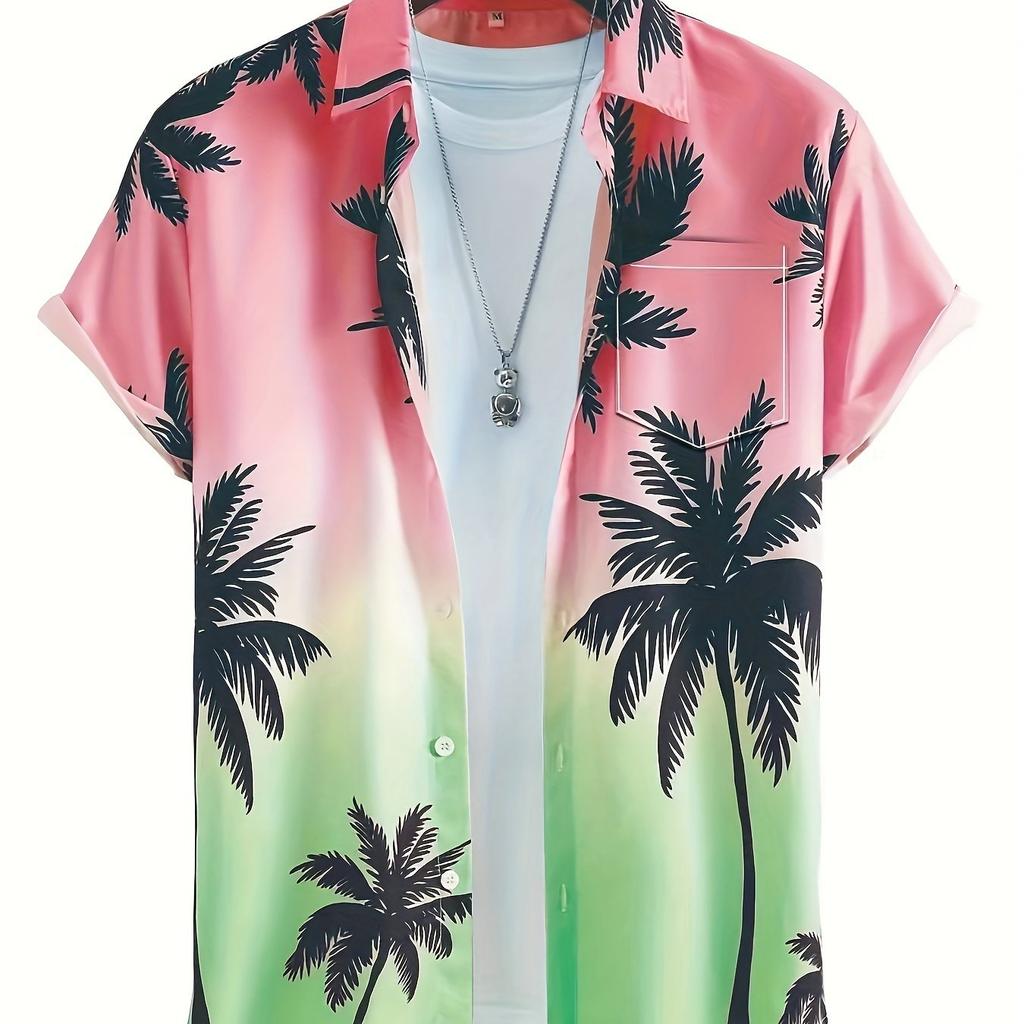 New summer fashion men's digital printed casual loose short sleeved shirt, Hawaiian style