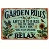 1pc 8x12 Inch Vintage Garden Rules Metal Wall Sign - Rustic Iron Decor w/Motivational Quotes, Distressed Green & Birds/Sunflo