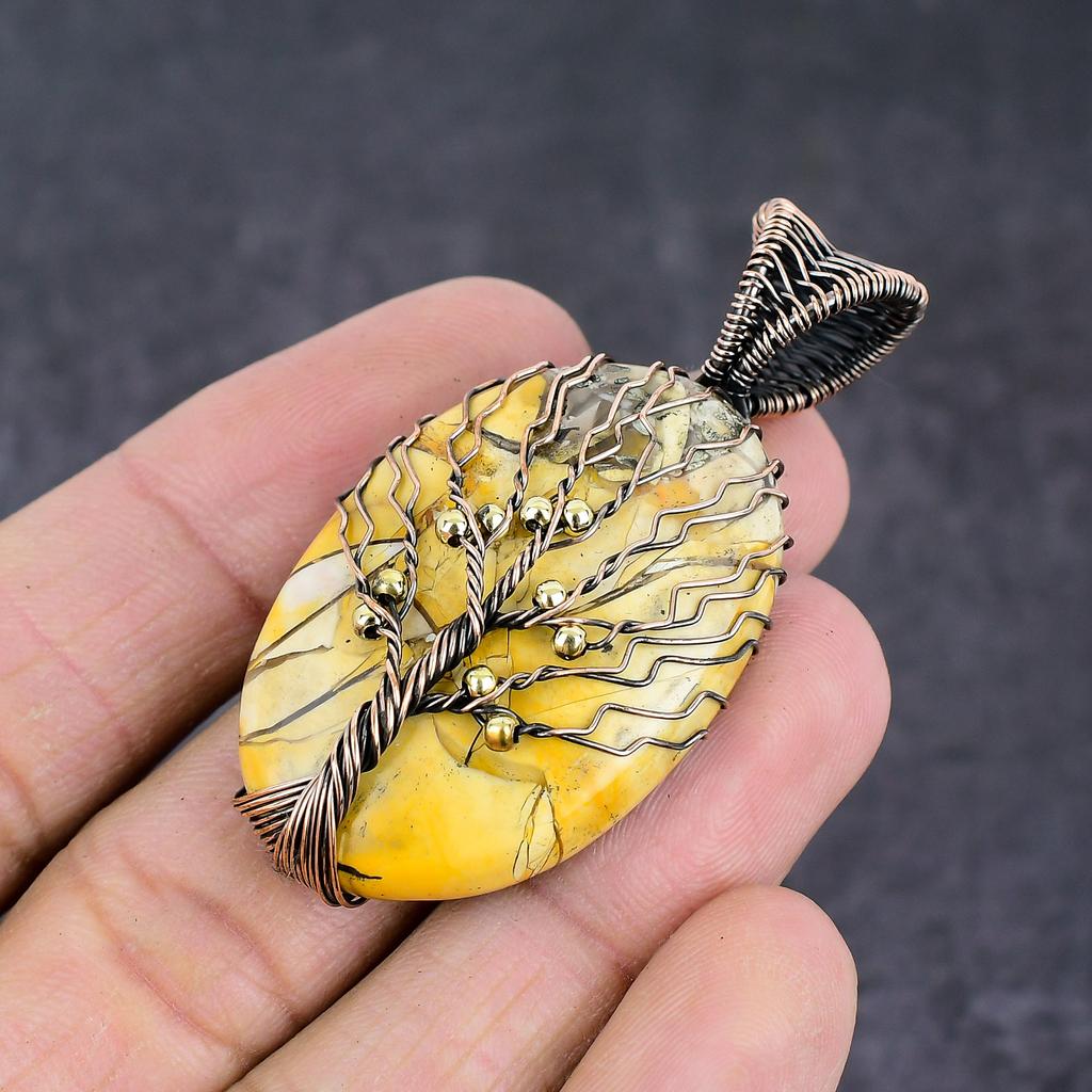 Natural Breaceted Mookaite Copper Wire Wrap Tree Of Life Pendant 2.28" H0s85
