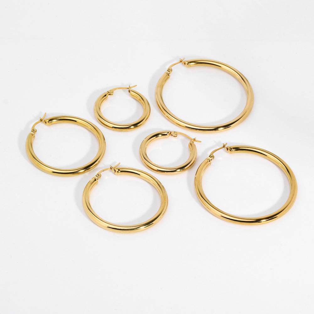 Gold Stainless Steel Fashion Small Big Circle Women Hoop Earrings Exaggerated Hoop Ear Loop 30/40/50mm  Earring Party Jewelry