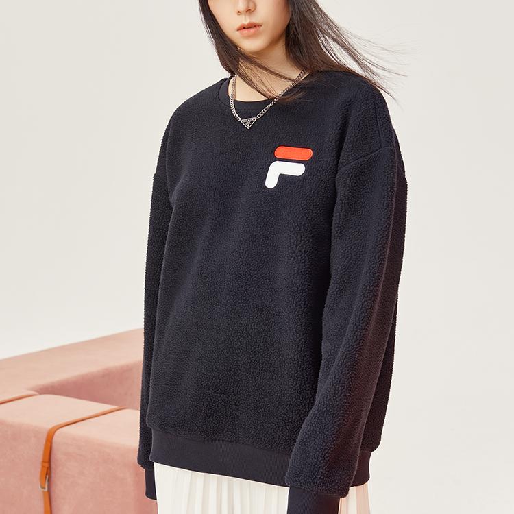 FILA Tokyo Studio Logo Print Fleece Pullover Sweatshirt Unisex sweatshirt Black T11U146202FBK