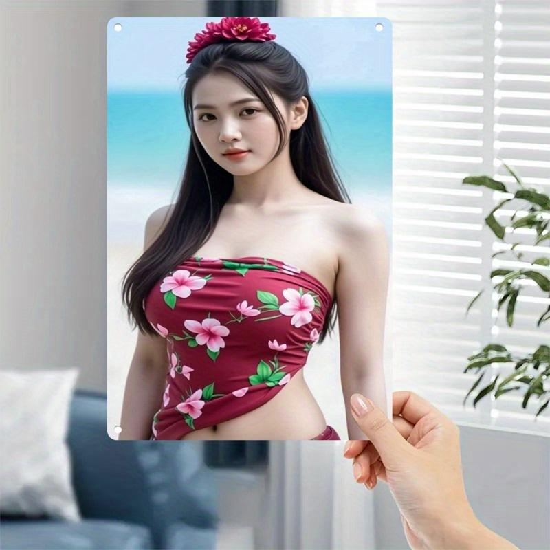 Retro Tin Poster Wall DecorKorean-Vibe Metal Poster - Burgundy & Pink Floral - Heavy-Duty Iron Plate Sign - Vi