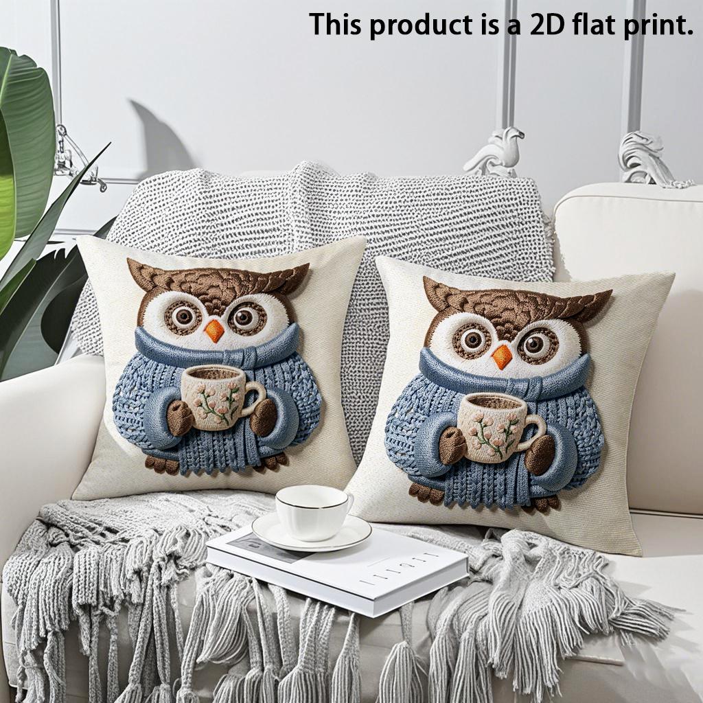 

2pcs Cozy Winter Owl Throw Pillow Covers,Cute Knit Style Coffee Lover Square Cushion Cases for Home Sofa Decor Cushion cover 45x45cm-2pcs