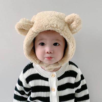 Windproof Baby Plush Hat Solid Color Infant Earflaps Hat Lovely Beanie Cap