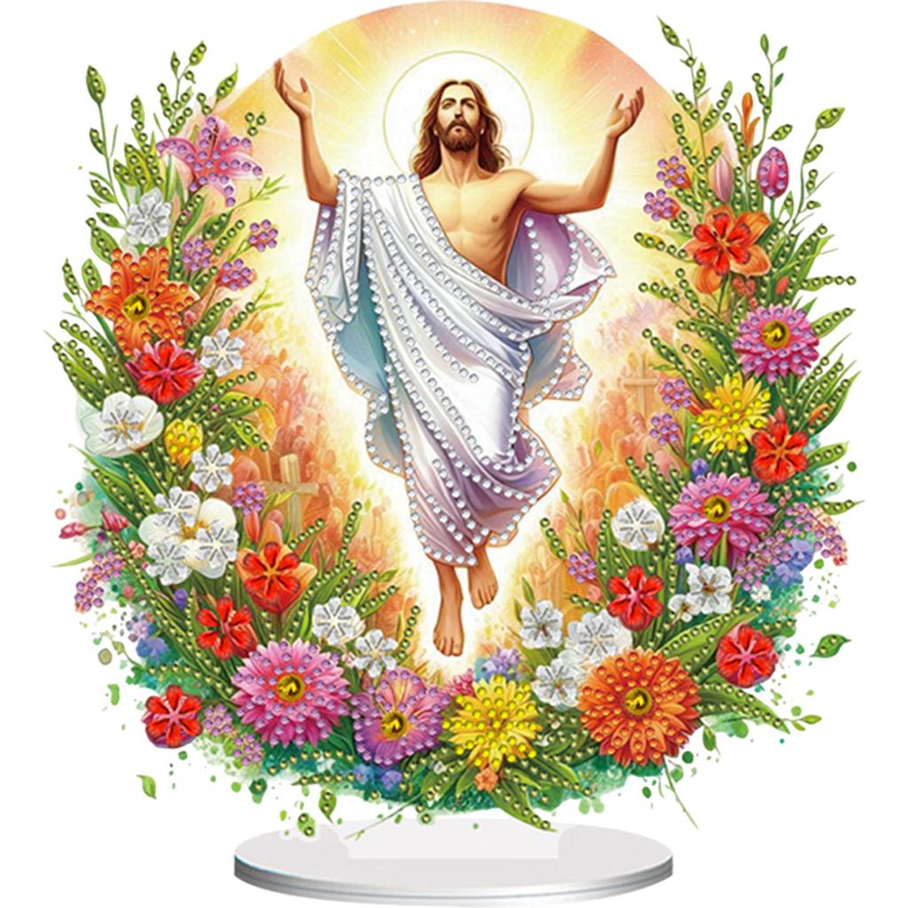 Acrylic Special Shape Cross Jesus Desktop Diamond Art Kits Rhinestones Desktop Ornaments 5D DIY Diamond Art Tabletop Decorations