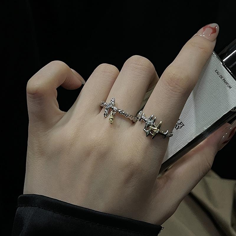 Color Separation Cross, High-End Open Ring, French Fold Irregular Stacking, Niche Design, Personalized Ring, Women