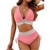 Women High Waisted Bikini Sets Tummy Control Swimsuits Color Block Two Piece Drawstring Bathing Suit Adjustable Shoulder Straps