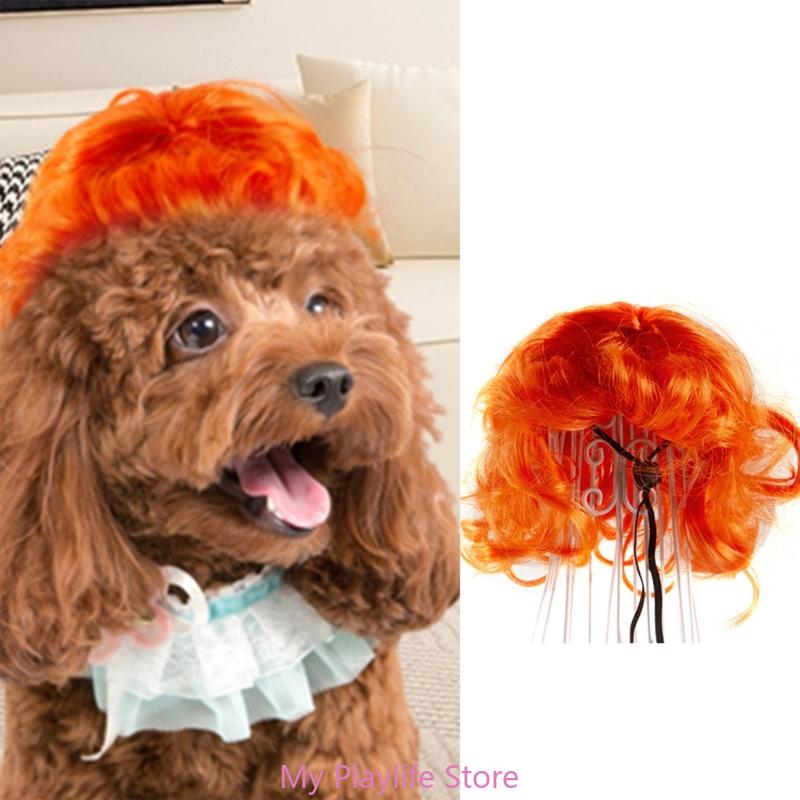 Lustige Katze Hunde Locken Pony Perücken Kostüm Hundeperücken Haar Party Hut Kopfschmuck Haarschmuck für Halloween/Weihnachtsgeschenk