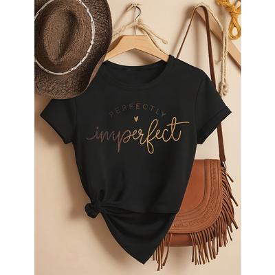 Women's Plus Size Oversized Letter Print Casual Short Sleeve Crew Neck Tee