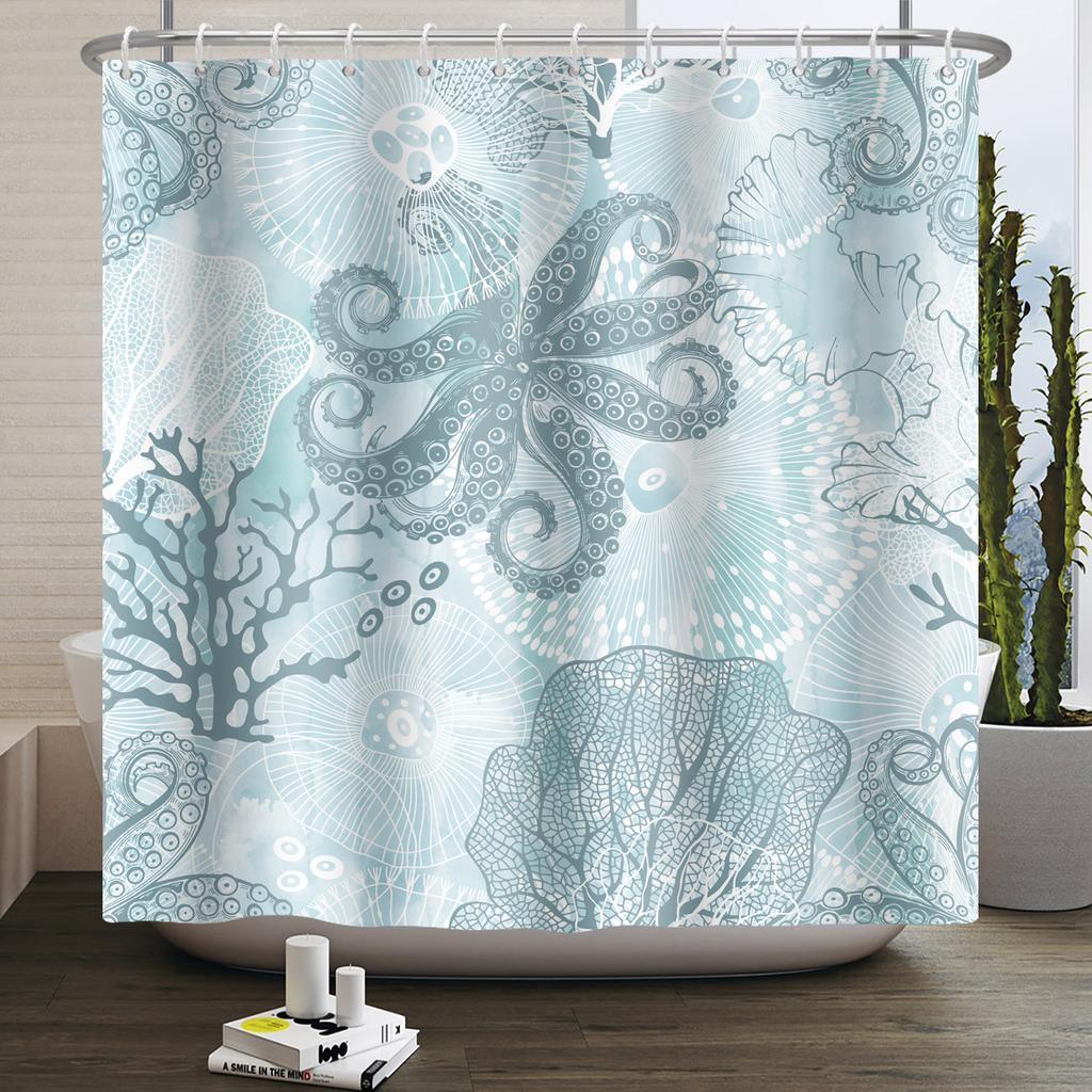 Sea Animals Shower Curtains Cute Dolphin Jellyfish Turtle Starfish Shell Coral Bathroom Bath Curtain Bathtub Privacy Partition