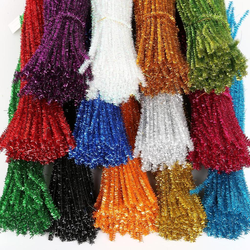 100Pcs Bright Silk Chenille Stem Twisted Rod Wool Root Fluffy Bar Iron Wire DIY Handcraft Twisting Decorations Pipe Cleaners Plush