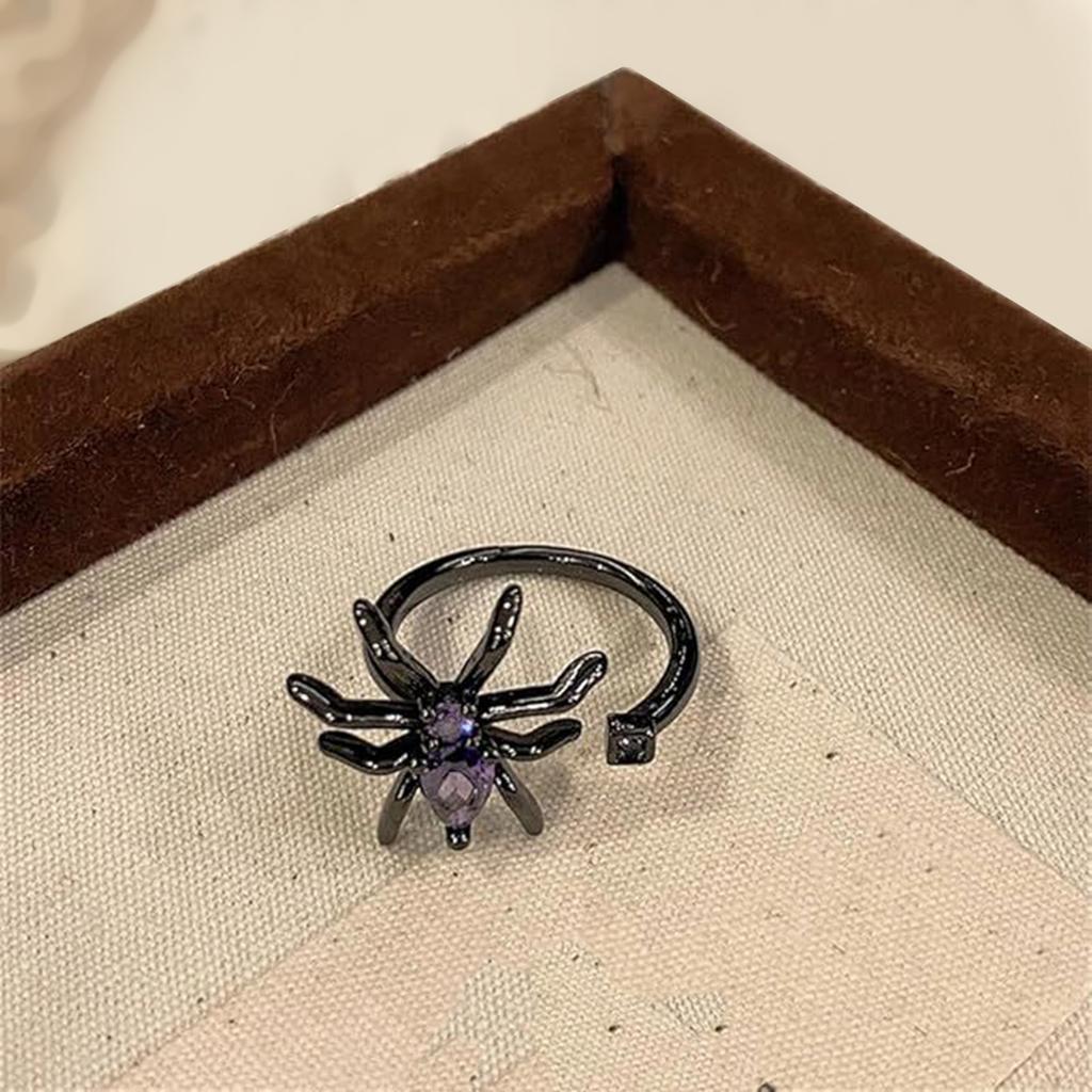 Dark Purple Spidera Punk Ring Adjustable Gothic Jewelry For Halloween Cosplay And Retro Fashion