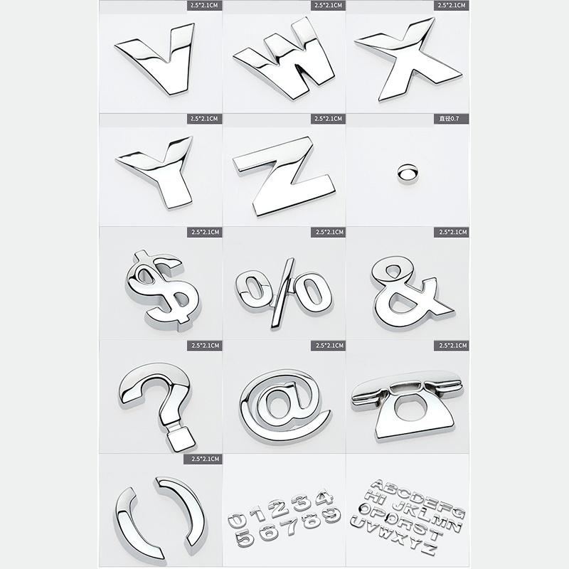 Custom 3D Car Number Alphabet Stickers Zinc Alloy Metal Chrome Emblem Scratch Proof Durable for Auto Badge Motorcycle Laptop Decor