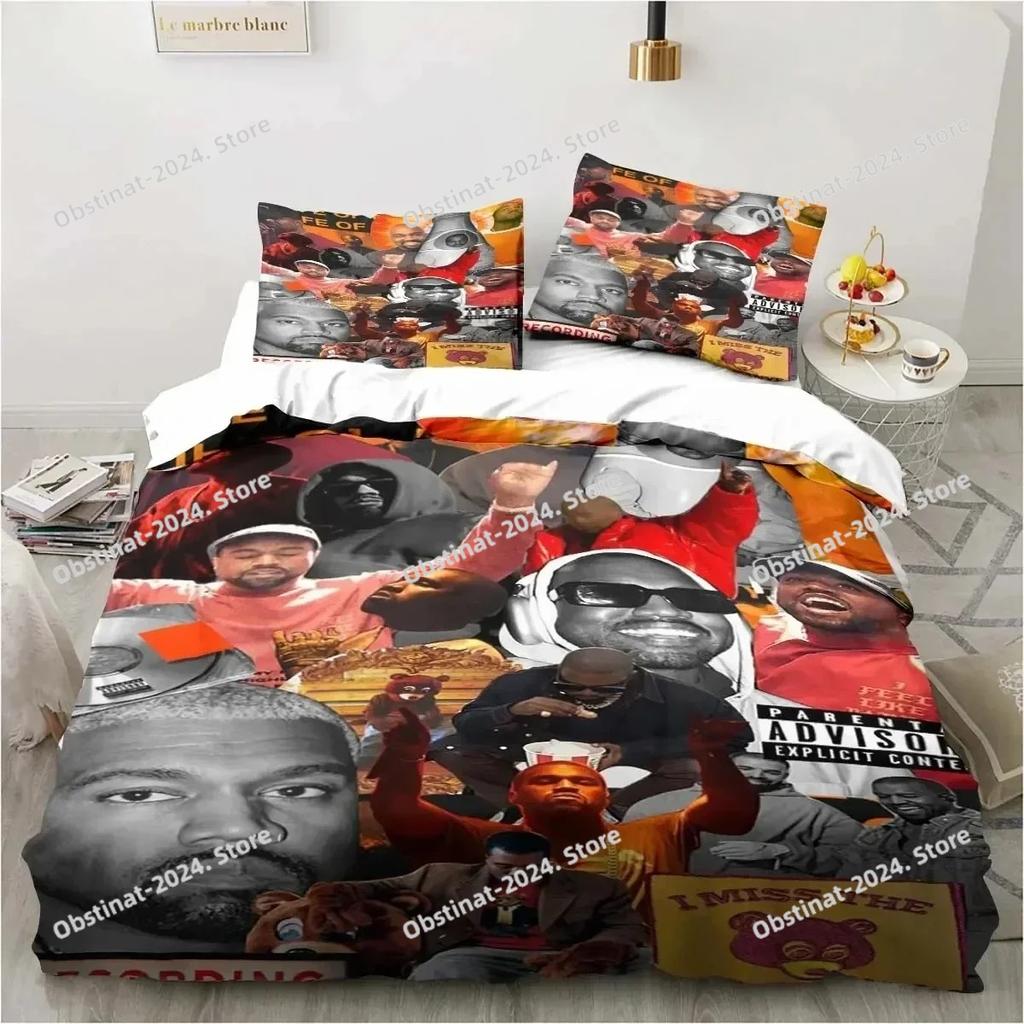 Rapper Kanye West Povlečení Sada Přikrývka Sada do postele Povlak na přikrývku Povlak na polštář Přikrývka king Queen Size Chlapci Dospělí Sada povlečení